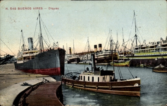 PC Puerto Madero Buenos Aires Argentina, ships in the harbor, colored, Title: N. 548 BUENOS AIRES