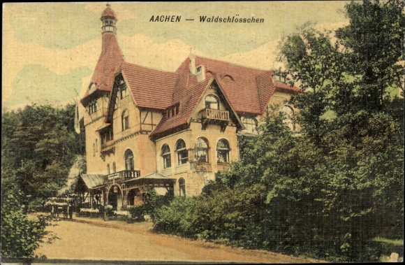 Ak Aachen, AACHEN - Waldschlösschen, Gebäude, Wald, Straße