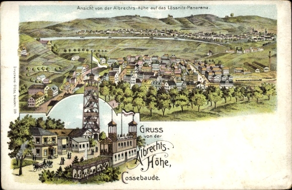 Chromo-Litho Dresden Cossebaude, Albrechts Höhe, Lössnitz panorama