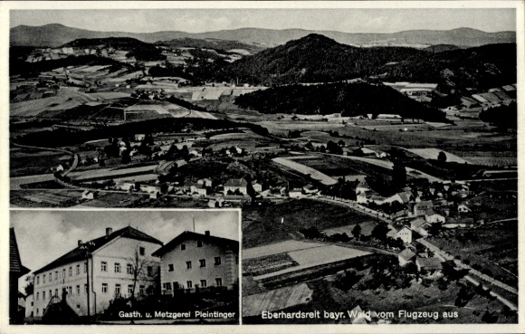 Postcard Eberhardsreuth Schönberg in the Bavarian Forest, aerial photograph, Gasthaus M. Pleintinger