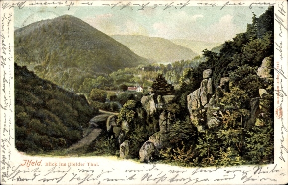 Postcard Ilfeld b. Heringen, view of the Ilfeld valley with rocks
