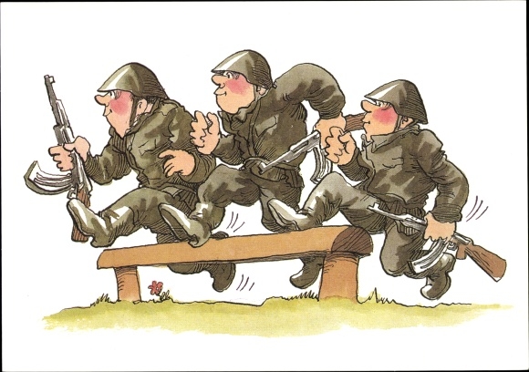 Artist PC Muzeniek, Peter, NVA soldiers, hurdles with rifles