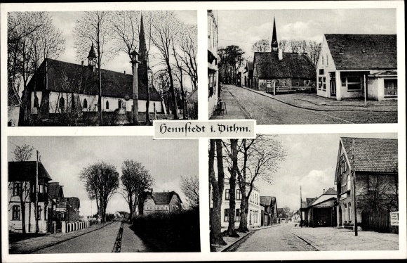 Ansichtkaart Hennstedt in Dithmarschen, stadsgezichten, kerk