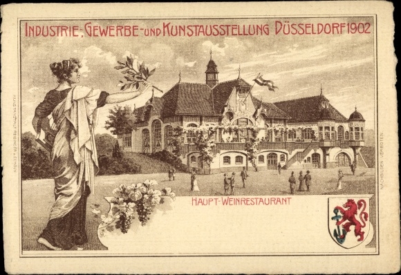 Coat of arms Chromo-Litho Düsseldorf am Rhein, Industry and Trade Exhibition 1902, Festhalle