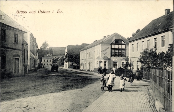 Ak Ostrau in Sachsen, Straßenpartie, Konditorei, Kinder