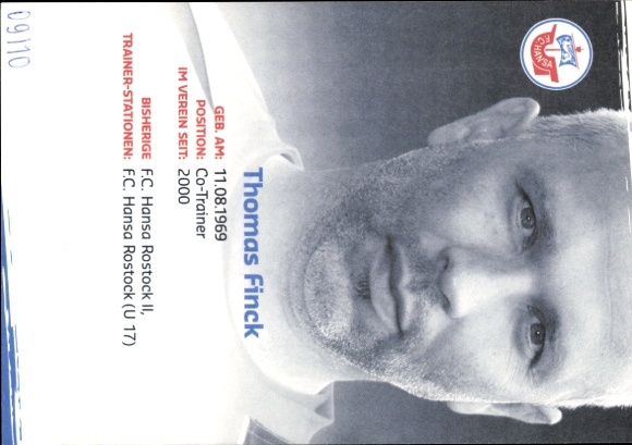 Autograph card Co-Trainer Thomas Finck, FC Hansa Rostock, autograph