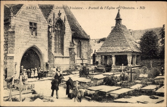 KP Saint Jean du Doigt Finistère, kościół, portal, oratorium, ludzie, nagrobki