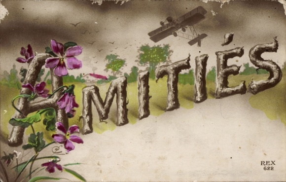Letters Postcard flowers, airplane, kitsch