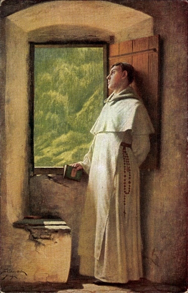 Artysta KP Cederström, Th. v., Promień słońca, mnich przy oknie
