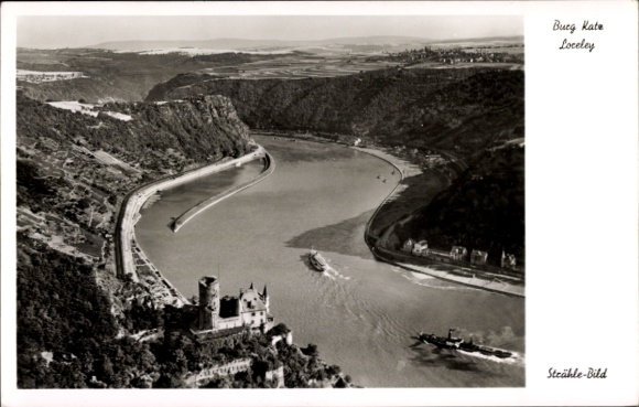 Ak St. Goarshausen am Rhein, Loreley, Fliegeraufnahme, Burg Katz