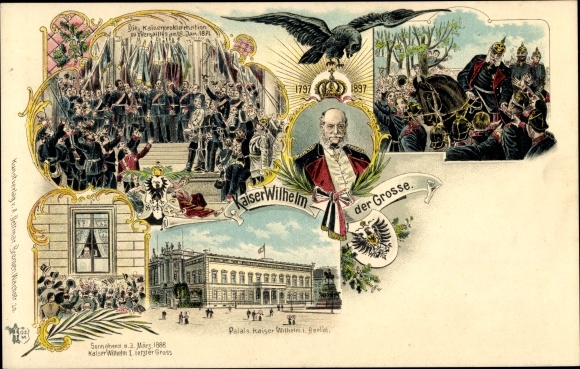 Litho Kaiser Wilhelm I., Proklamation in Versailles am 18. Januar 1871, Palais in Berlin
