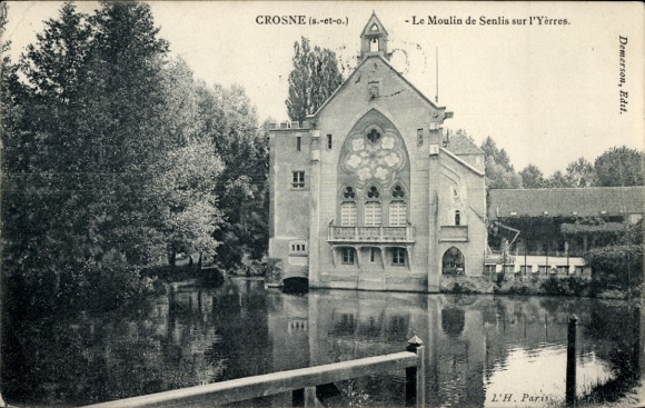Ak Crosne Essonne, Gebäude, Fluss, Bäume