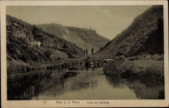 Ak Kirn an der Nahe, Schwarzwaldlandschaft, Fluss, Berge, Menschen, Schwarz-Weiß