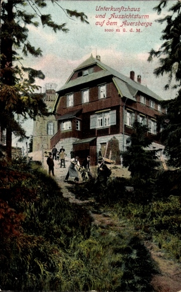 Postcard Wildenthal Eibenstock in the Ore Mountains, Auersberg, accommodation house and observation tower