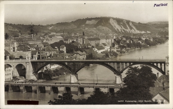 Ak Maribor Marburg an der Drau Slowenien, Panoramaansicht der Stadt, Brücke, Landschaft, histo...