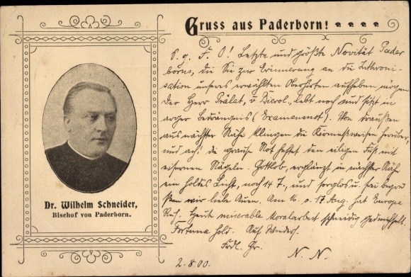 Postcard Paderborn in Westphalia, Dr. Wilhelm Schneider, Bishop of Paderborn