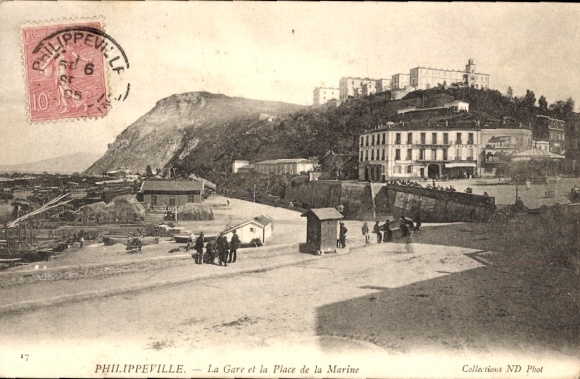 Ak Philippeville Skikda Algerije, treinstation, Place de la Marine
