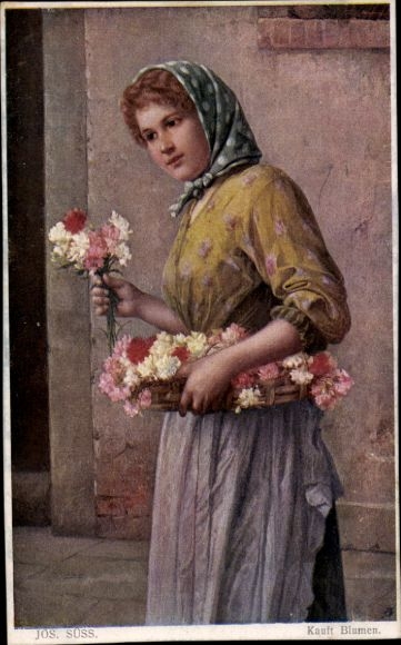 Künstler Ak Süss, J., Kauft Blumen, Blumenverkäuferin