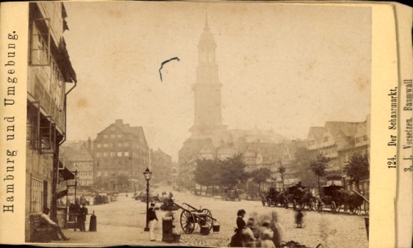 CdV Hamburg Neustadt, Schaarmarkt, harbor, Vorsetzen, Baumwall, Michaeliskirche, carriages