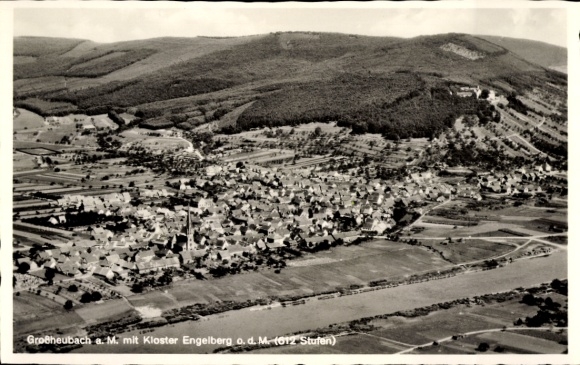 Postcard Großheubach am Main Lower Franconia, aerial view of Engelberg Monastery, rural surroundings