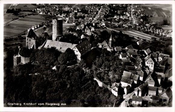 Postcard Krofdorf Gleiberg Wettenberg in Hesse, aerial view of Gleiberg, castle ruins