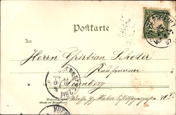 Litho Burgbernheim in der Frankenhöhe Bayern, Marktplatz, Wildbad