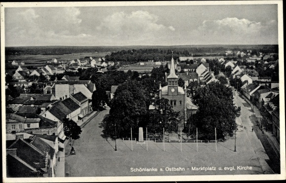 Postcard Trzcianka Schönlanke on the Ostbahn Posen, market square, evangelical church