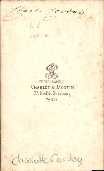 CdV Charlotte Corday d'Armont, murderer of Jean Paul Marat, French Revolution, portrait