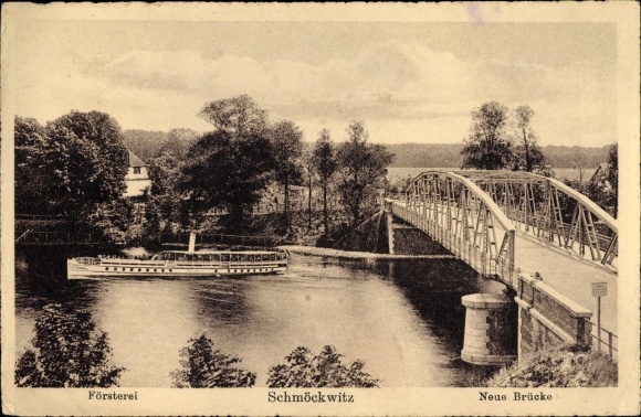 Ansichtkaart Berlin Köpenick Schmöckwitz, boswachterskantoor, nieuwe brug