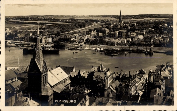 Ak Flensburg in Schleswig Holstein,  Stadtansicht, Hafen,  Architektur