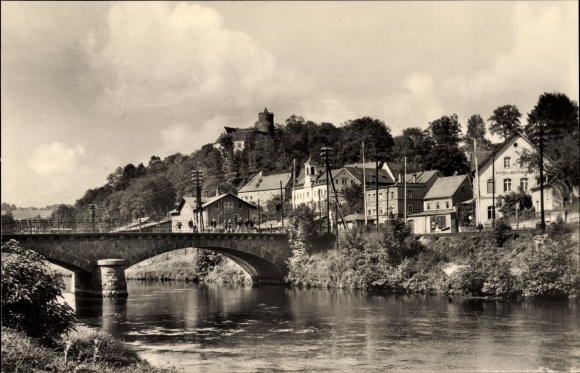 Ak Scharfenstein Drebach im Erzgebirge Sachsen, Brücke, Teilansicht