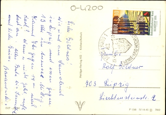 Postcard Merseburg on the Saale, street of peace, skyscraper, train station, boarding school of the techn. University