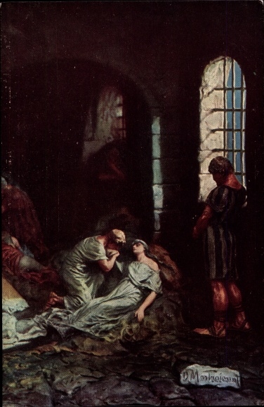 Kunstenaarskaart Mastroianni, Domenico, scène uit Quo Vadis, Lygia in de gevangenis