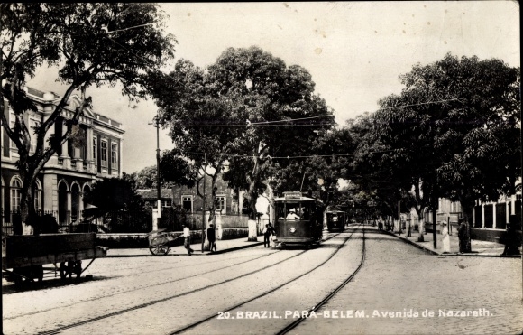Postcard Belém Brazil, Avenida de Nazareth, trams