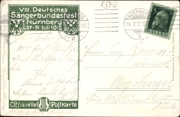 Coat of arms artist PC Schmidt, C., Nuremberg, 50th anniversary of the German Singers&#39; Association 1912, Singers&#39; Association Festival