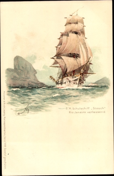 Künstler Litho Bohrdt, Hans, Segelschulschiff Stosch Rio de Janeiro verlassend