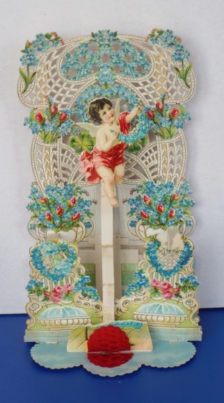 Backdrop card 3D wafer standee, congratulations, angels, flower garlands, forget-me-nots