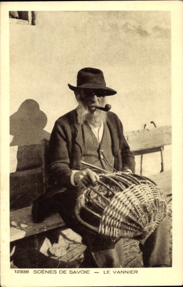 Postcard Savoie, basket maker with pipe