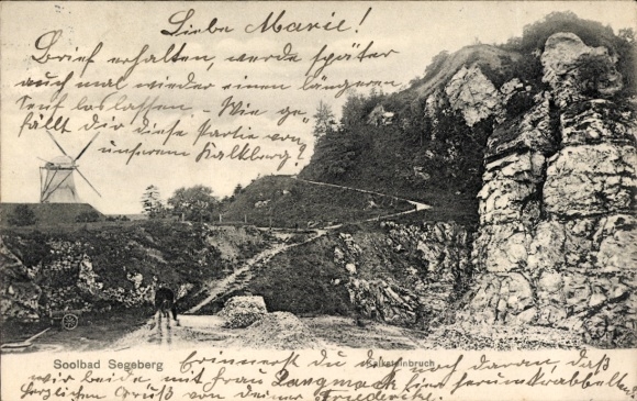 Postcard Bad Segeberg in Holstein, Soolbad Kalkberg, path with rocks, windmill