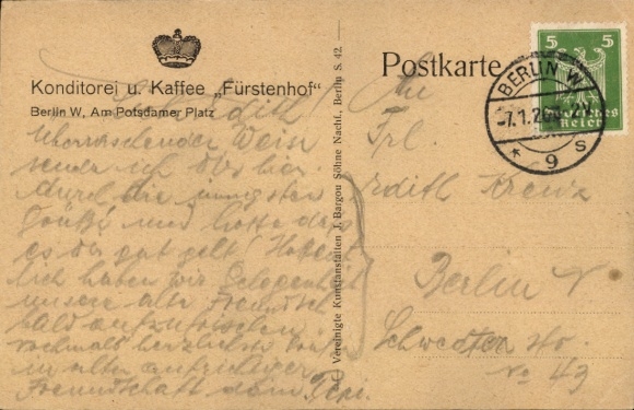 Ak Berlin Tiergarten, Zoetwaren Koffie Fürstenhof, Potsdamer Platz