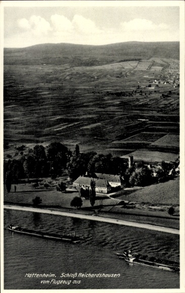 Ak Hattenheim Eltville am Rhein Hessen, Luftaufnahme von  Schloss Reichardshausen