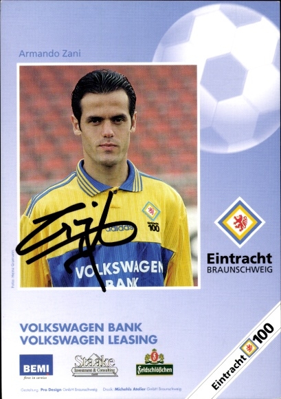 Autograph card footballer Armando Zani, Eintracht Braunschweig, autograph