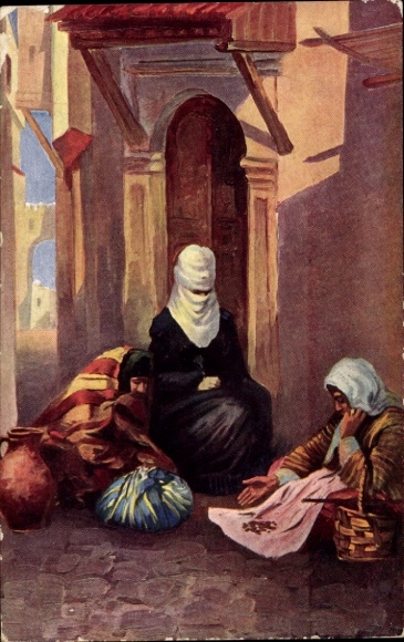 Postcard Fortune Teller, Veiled Woman, Cards