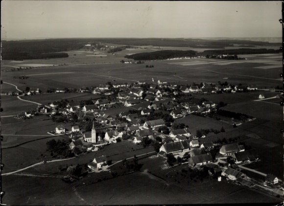Postcard Memmingen in Swabia, The picture shows a black and white aerial photograph of Memmingen.
