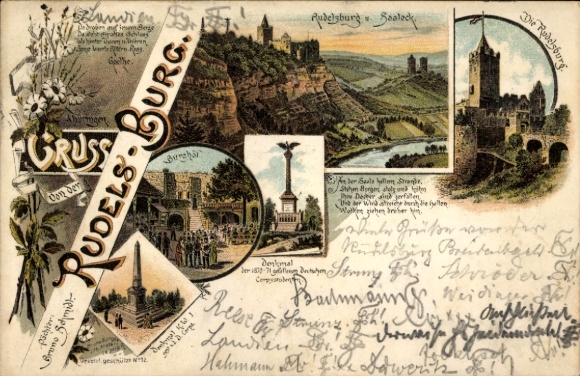 Vorläufer Litho Saaleck Bad Kösen Naumburg Saale, Rudelsburg, Burghof, Denkmal