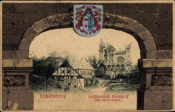 Präge Wappen Passepartout Ak Tecklenburg in Westfalen,  Luftkurhotel Burggraf, Oscar Engels
