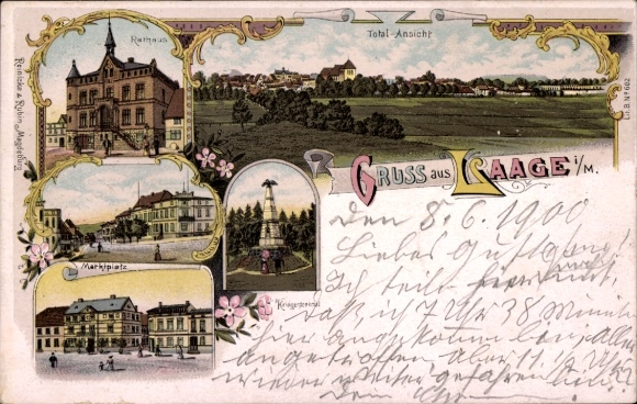 Chromo-Litho Laage in Mecklenburg, town hall, market square, war memorial