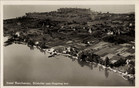 Ak Insel Reichenau Bodensee, Fliegeraufnahme, Südufer