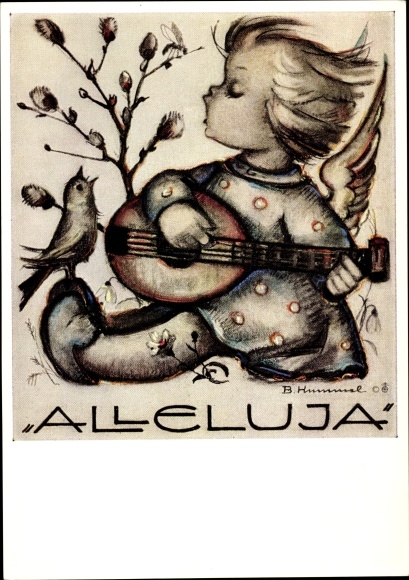 Artist PC Hummel, Berta, Alleluja, angel with lute, pussy willow, bird