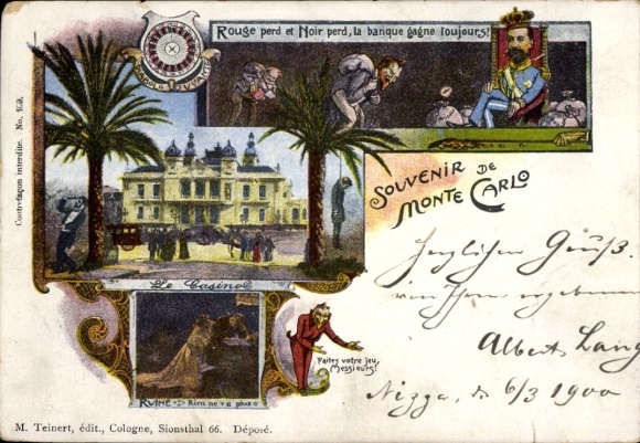 Chromo-Litho Monte Carlo Monaco, Casino, Gambling, Prince Albert I, Devil